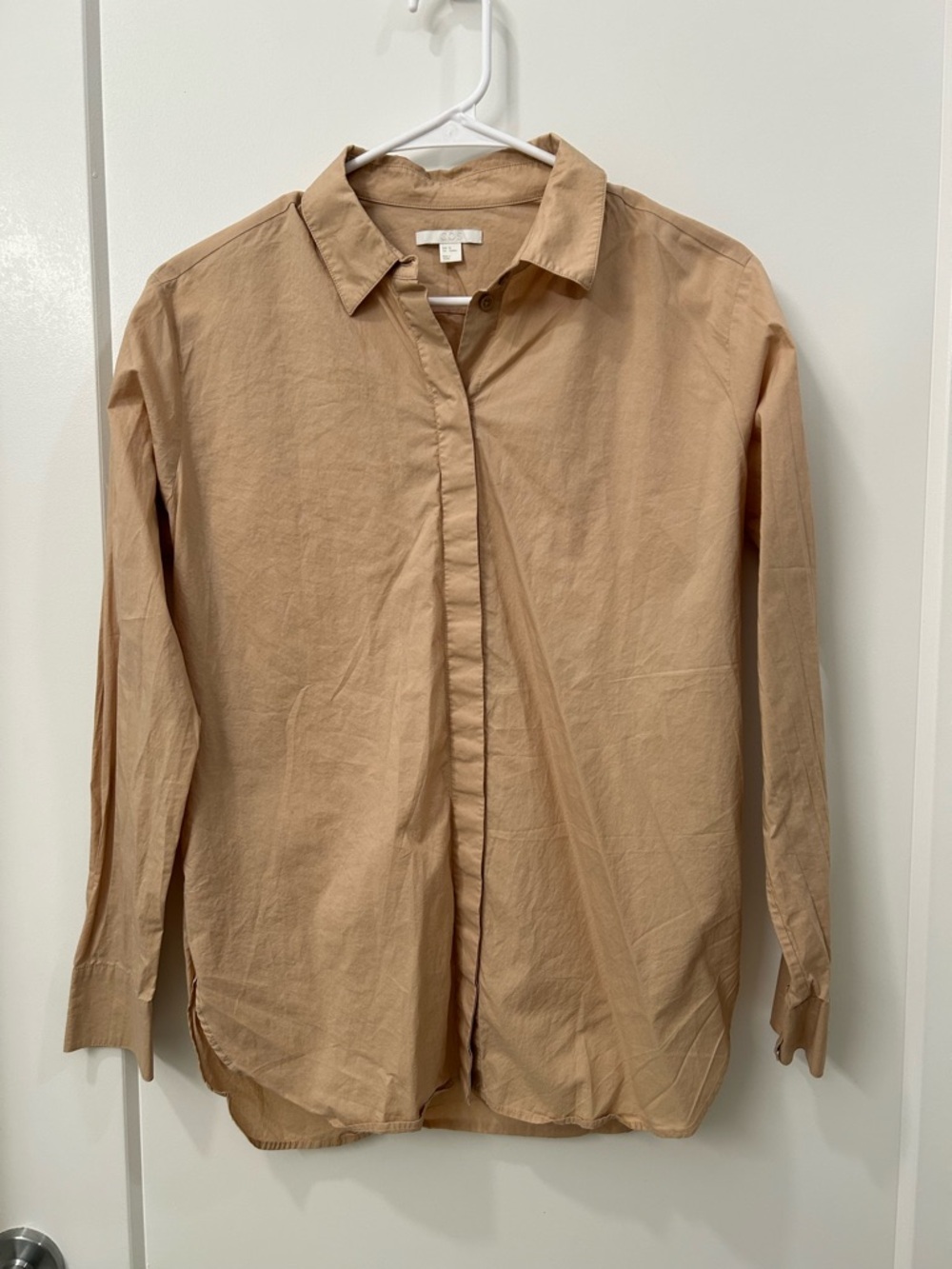 COS Tan Button-Down 100% Cotton Blouse Shirt Sz S EU 36